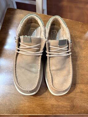 Hey Dude Tan Canvas Slip-Ons with Olive Accent